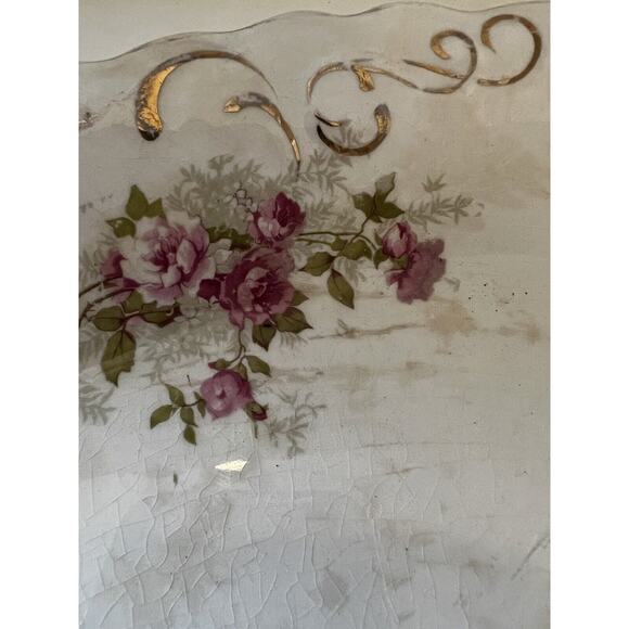 Vintage Platter "Naomi" Floral Scalloped Edge 17” Serving Dish Plate Pink Roses - Picture 5 of 15